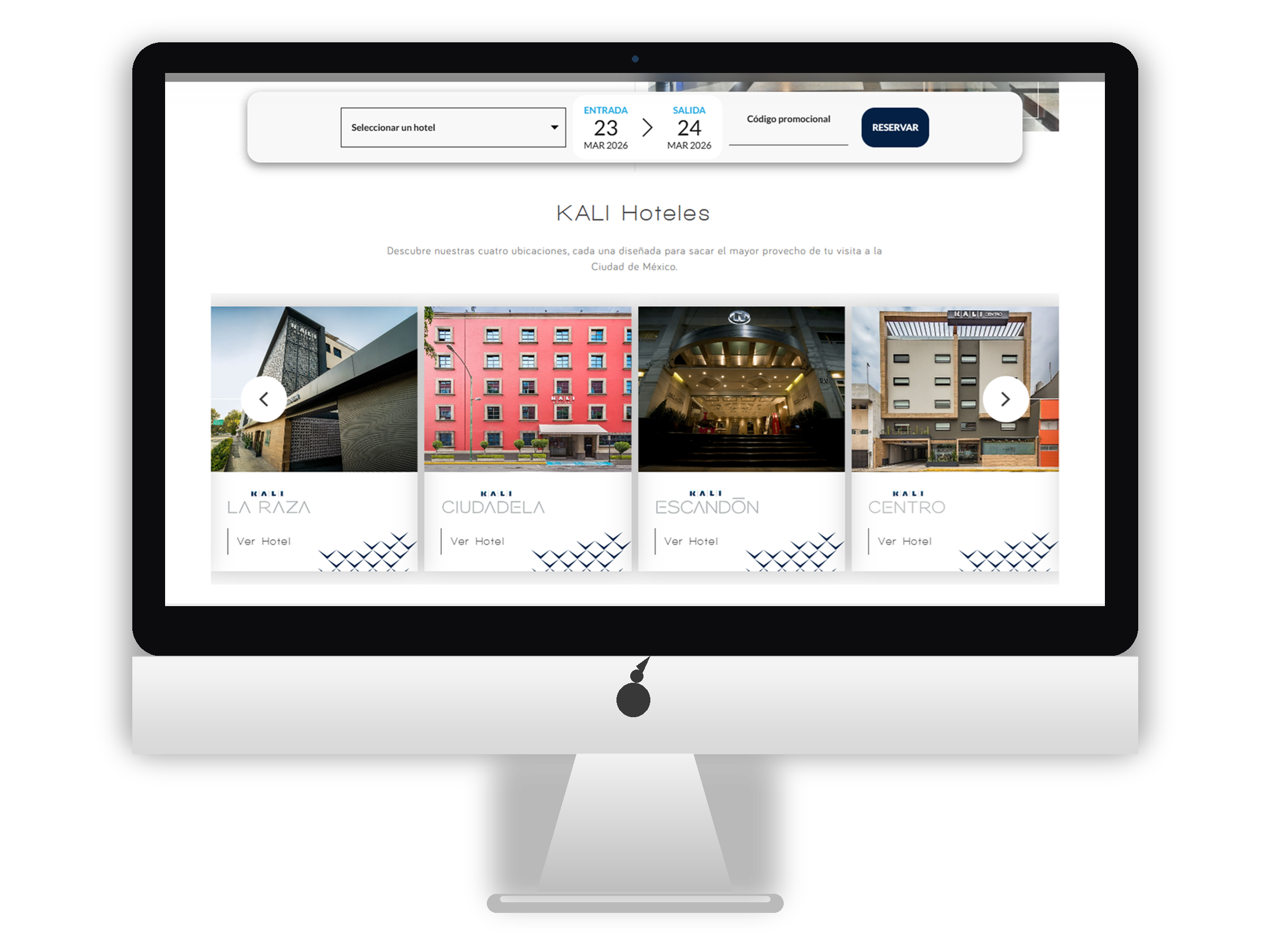 Vista de propiedades en el sitio de Kali Hoteles
