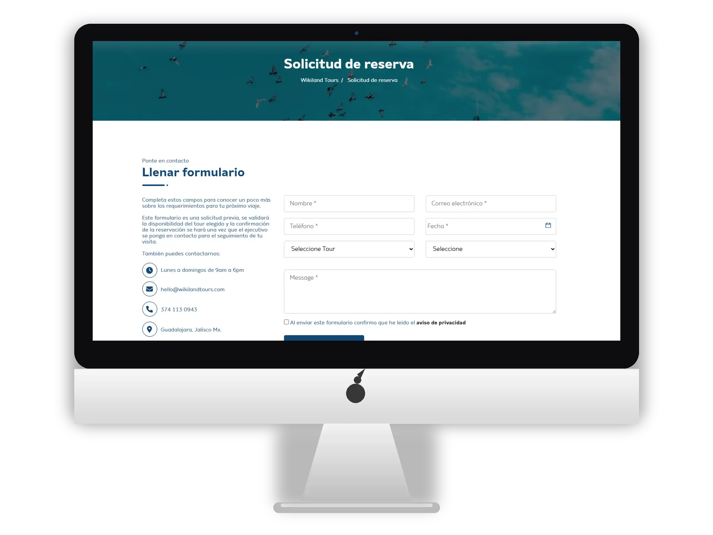 Formulario de solicitud de reserva de Wikiland Tours